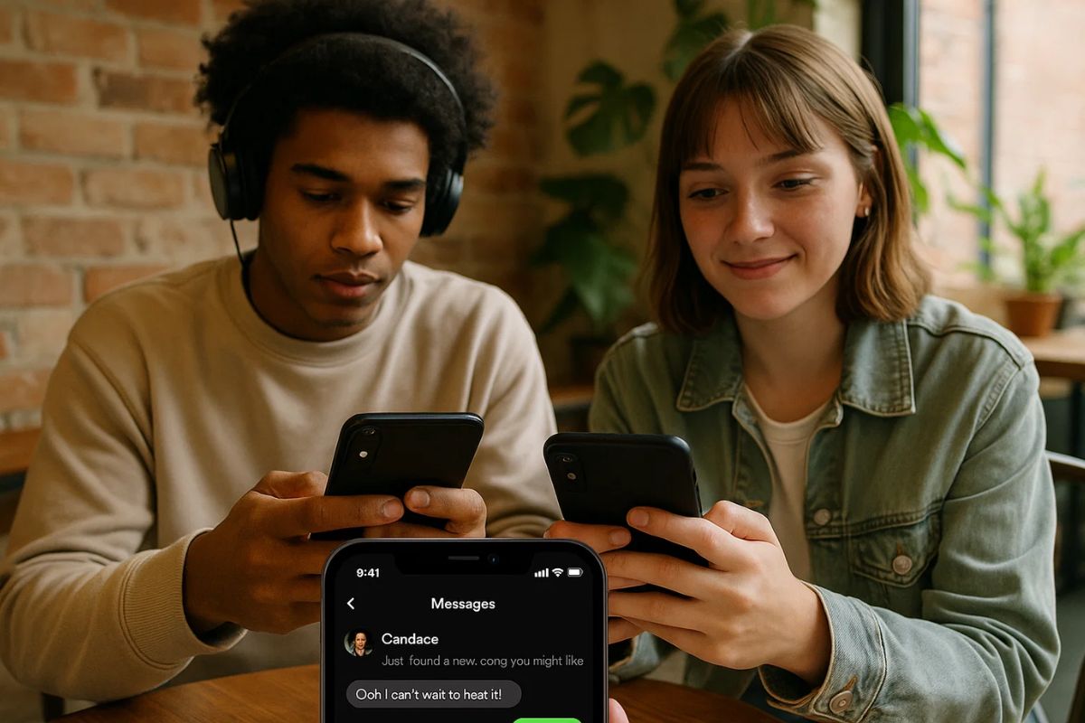 Um grupo de jovens usando a nova função do Spotify no celular