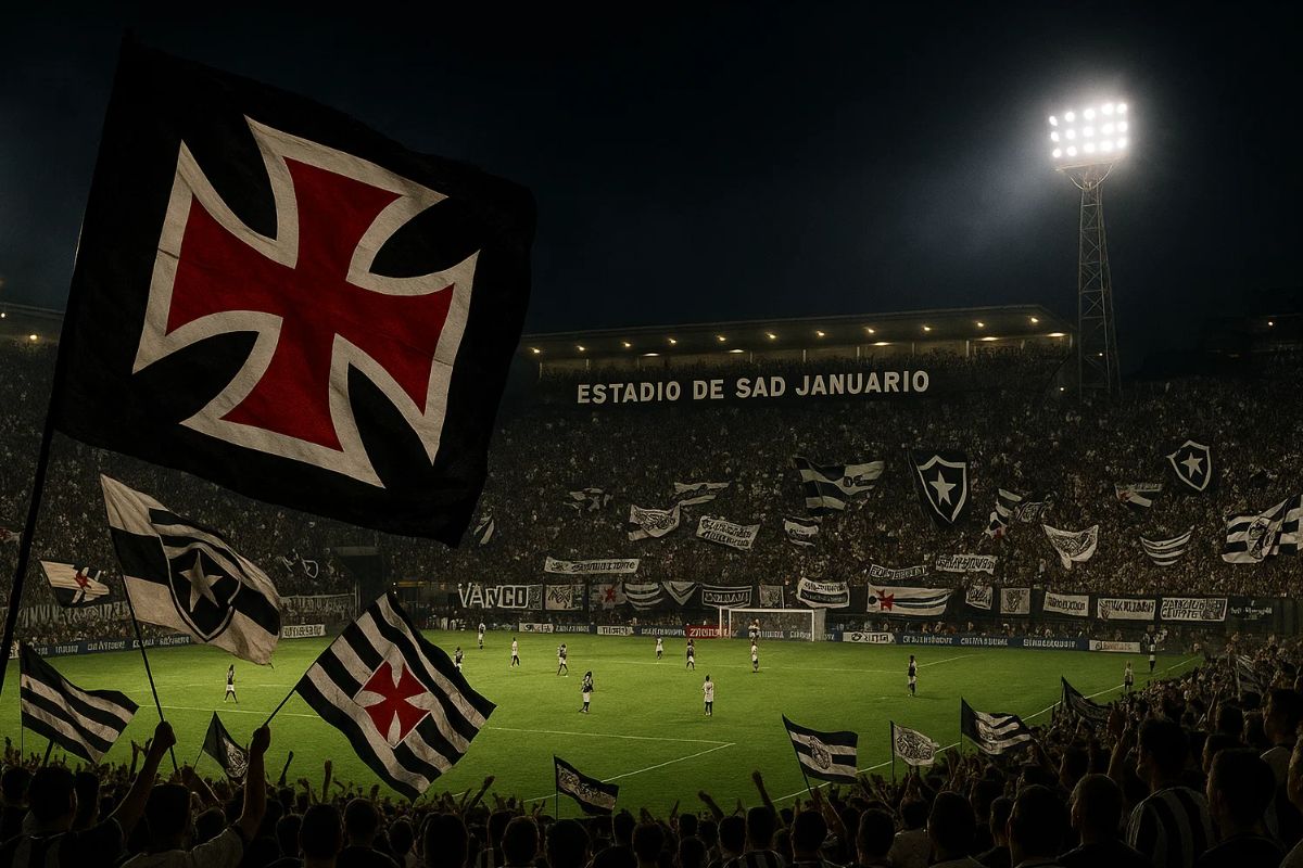 Imagem do campo e a torcida do Vasco x Botafogo