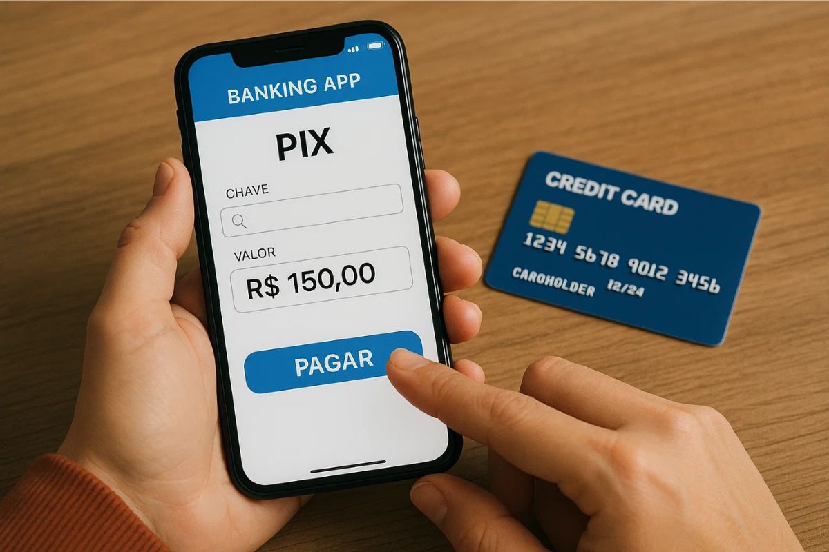 Um rapaz com o celular na mão depois que viu como fazer PIX com cartão de crédito