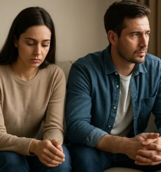 Um casal em terapia tentando entender o que significa quando uma pessoa é traída mais de uma vez