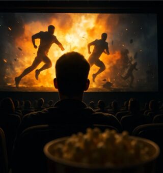 Uma pessoa assistindo um filme de ação na semana do Cinema