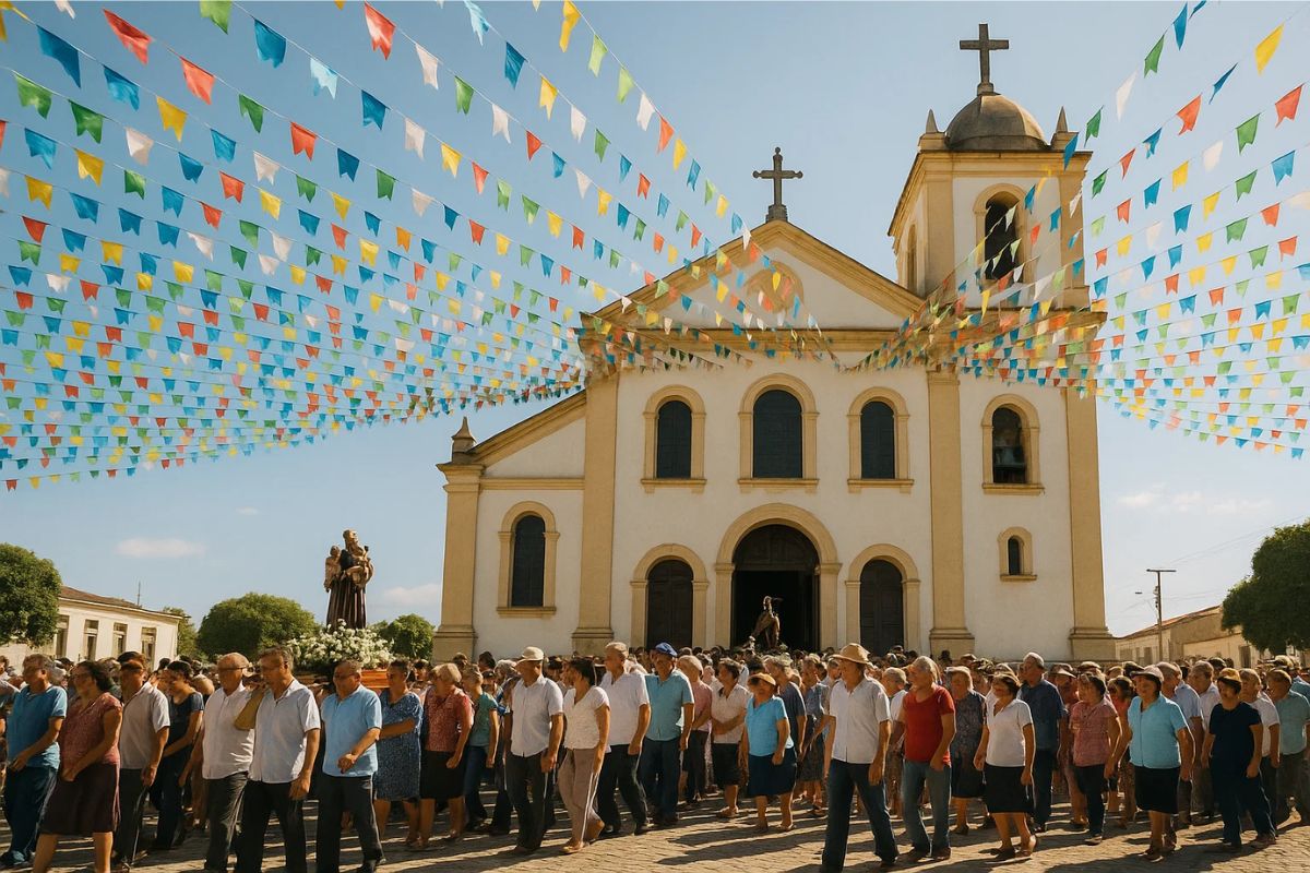 Pessoas na rua desfilando pelo 15 de setembro
