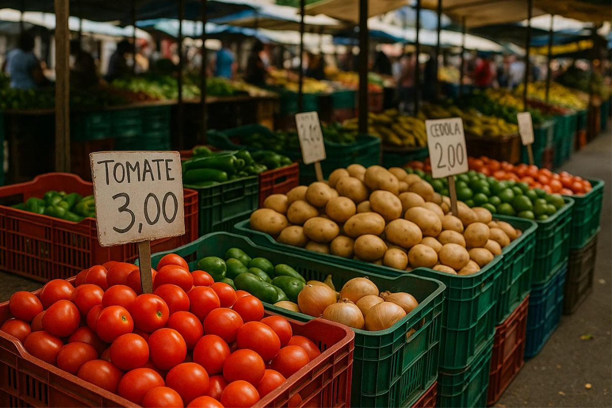 Preço de alimentos na feira em alguns produtos (tomate e batata)
