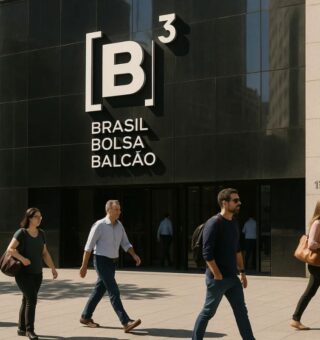Pessoas passando em frente à B3 após o período de pregão