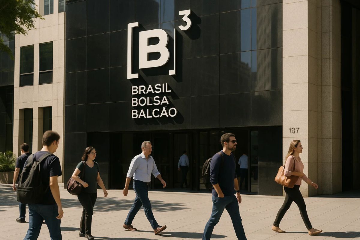 Pessoas passando em frente à B3 após o período de pregão