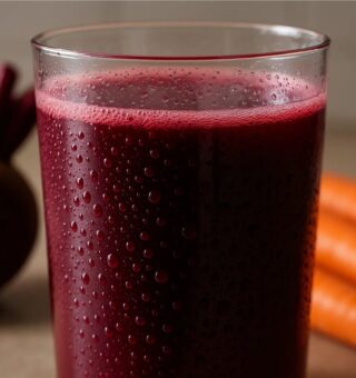 Imagem de um copo com suco de Beterraba e Cenoura