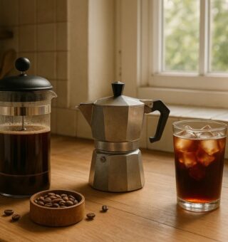 Três métodos de preparar Café em cima de uma mesa