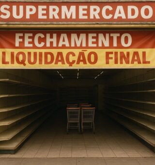 Carrefour vazio, imagem de frente de uma loja aberta