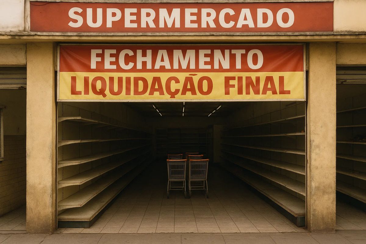 Carrefour vazio, imagem de frente de uma loja aberta