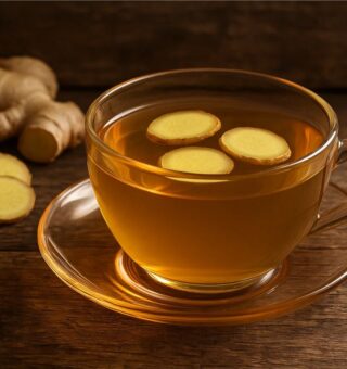 Chá de gengibre em uma taça de vidro