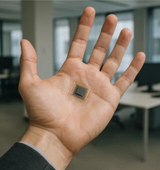 Pessoa com Chip na palma da mão