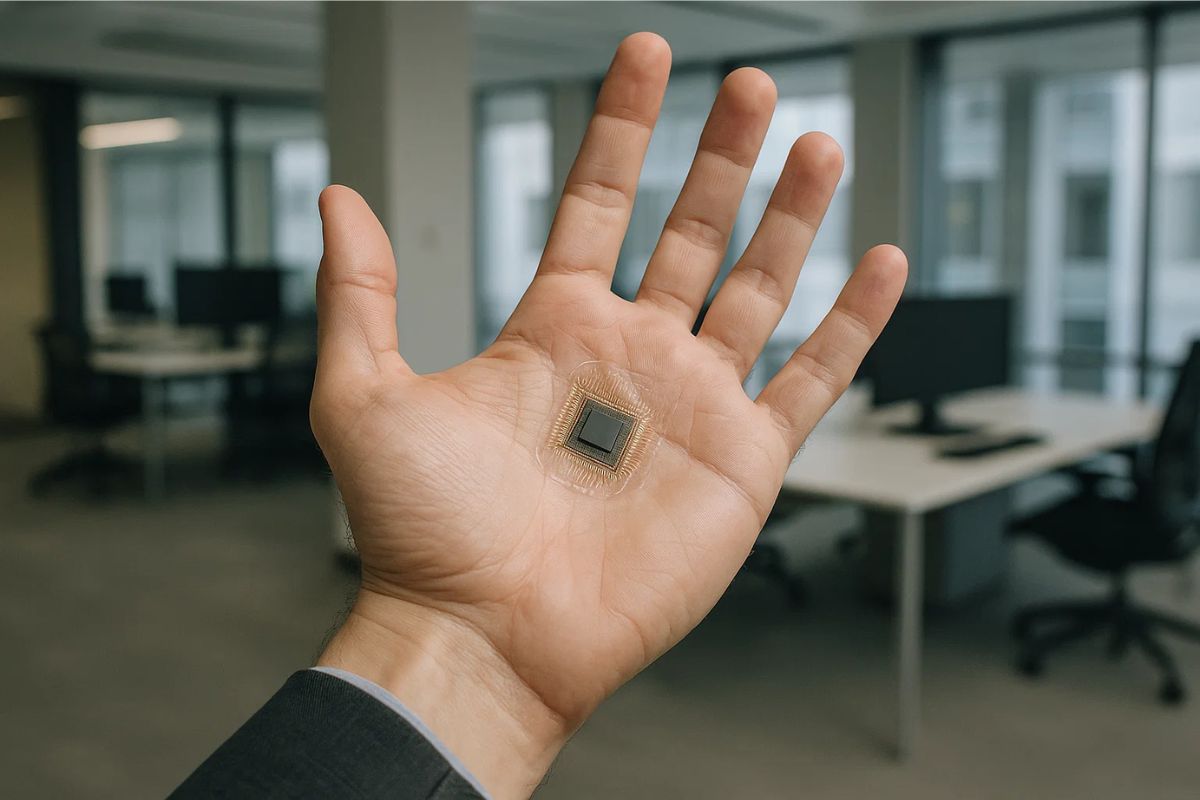 Pessoa com Chip na palma da mão