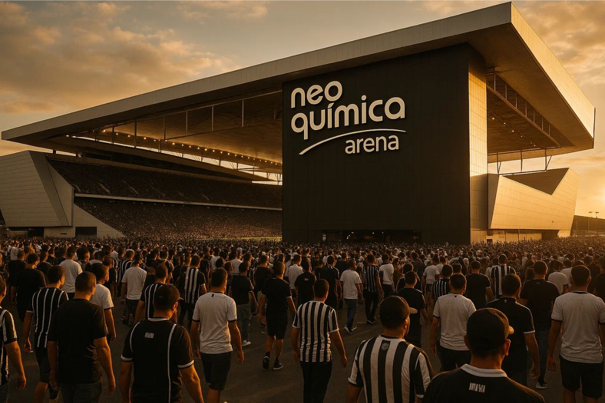 Torcedores em frente ao estádio do Corinthians - Neo Química Arena