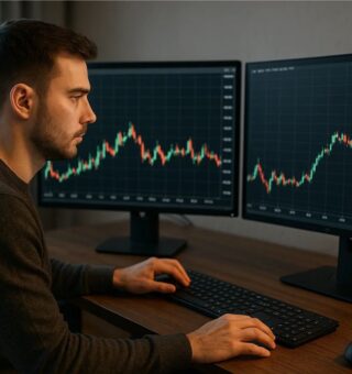 Um rapaz fazendo Day Trade em frente ao computador