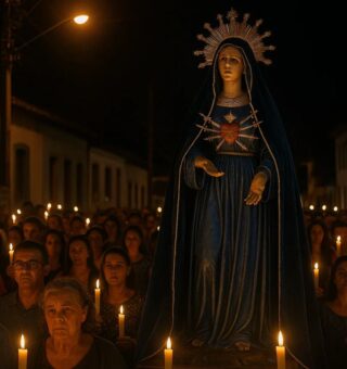 Pessoas na procissão no Dia de Nossa Senhora das Dores
