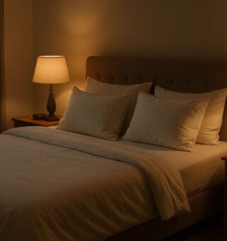 Uma cama arrumada antes de alguém deitar para dormir