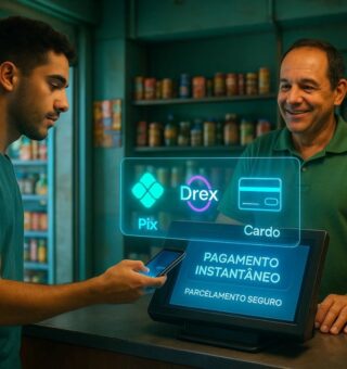 Um estabelecimento em que o atendente aceita o pagamento com Drex de seu cliente