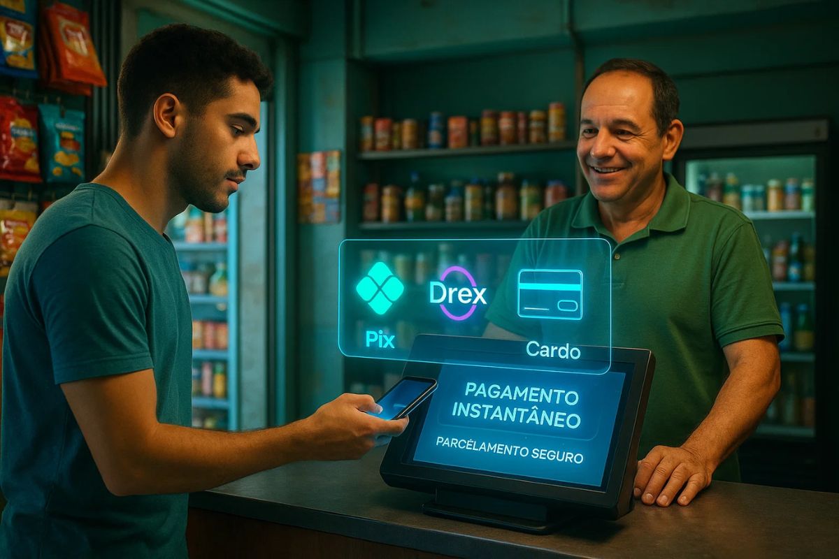 Um estabelecimento em que o atendente aceita o pagamento com Drex de seu cliente