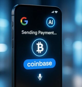 Imagem de um celular com a forma de pagamento do Google enviando criptomoeda