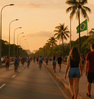 Pessoas andando ao ar livre durante o horário de verão 2025