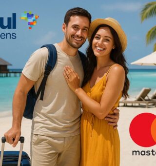 Um casal cliente Mastercard Black em uma viagem