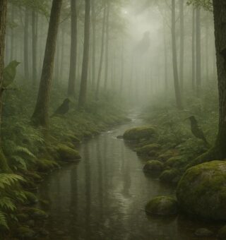 Pássaros escondido na floresta