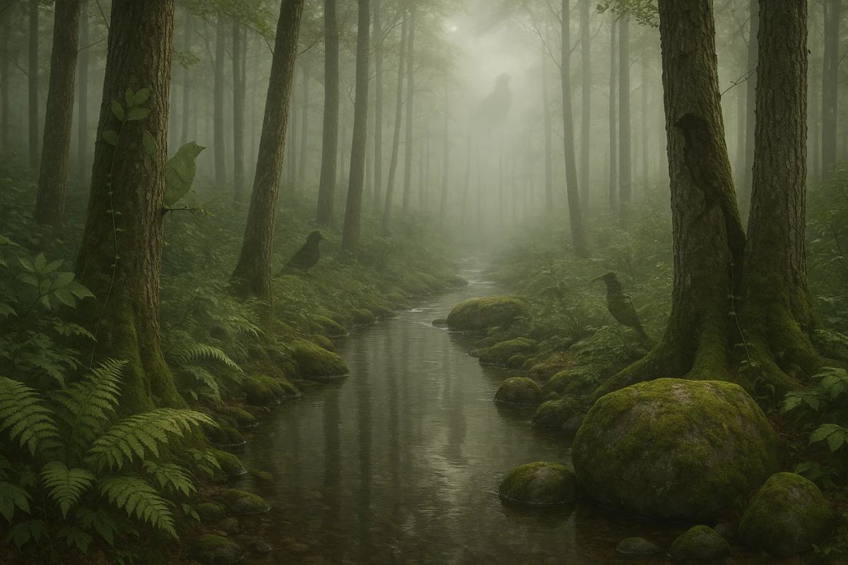 Pássaros escondido na floresta