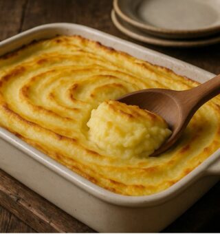 Purê de batata em um recipiente de porcelana