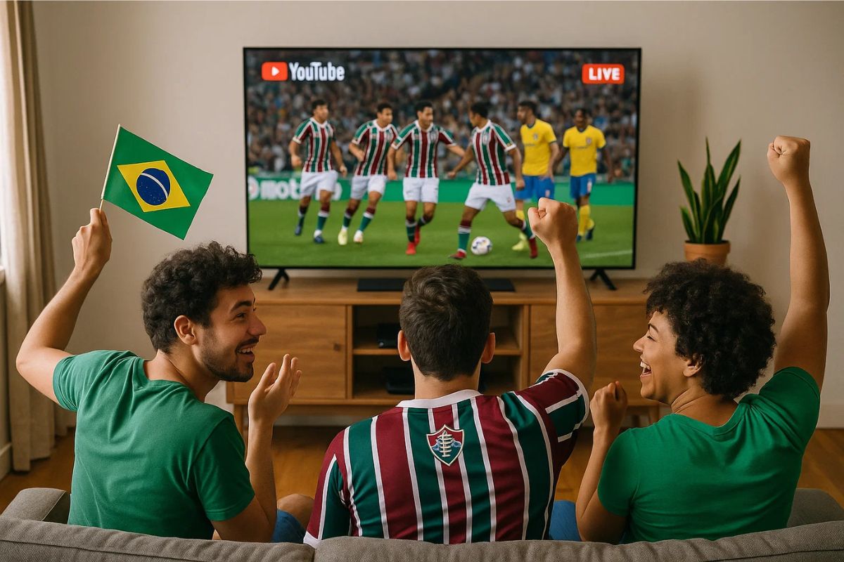 Torcedores do Fluminense vendo o canal do SBT no YouTube