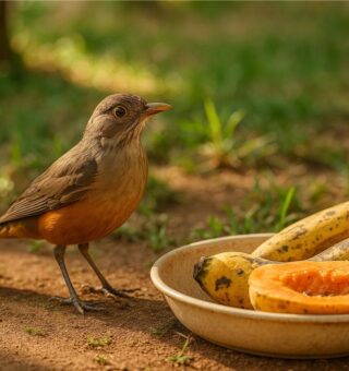 Sabiá-laranjeira comendo fruta