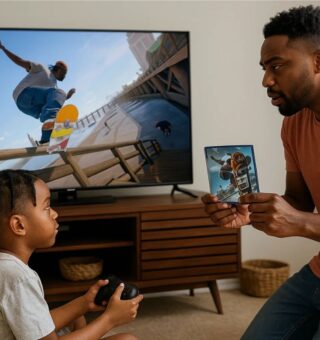 Um filho joga Skate 4, mas seu pai recomenda joga Skate 3