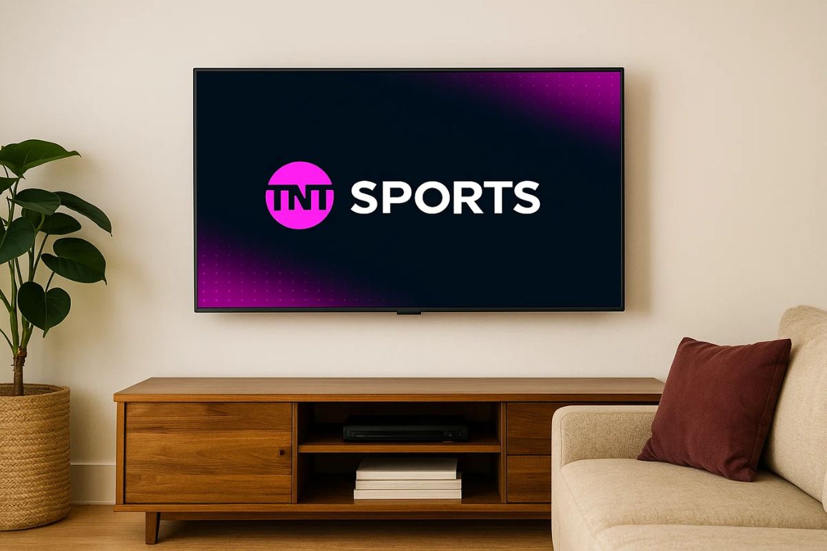 Imagem de uma televisão com o logo da TNT Sports