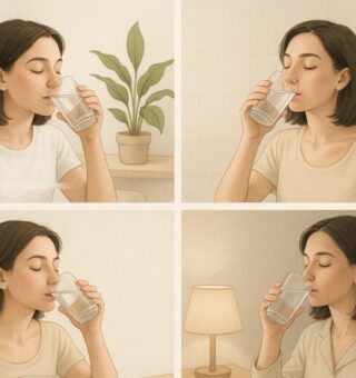 Uma ilustração de quatros momentos para beber água