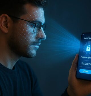 Uma pessoa usando biometria através do reconhecimento facial