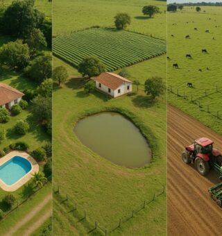 Uma imagem ilustrando a diferença entre qual é a diferença entre chácara, sítio e fazenda