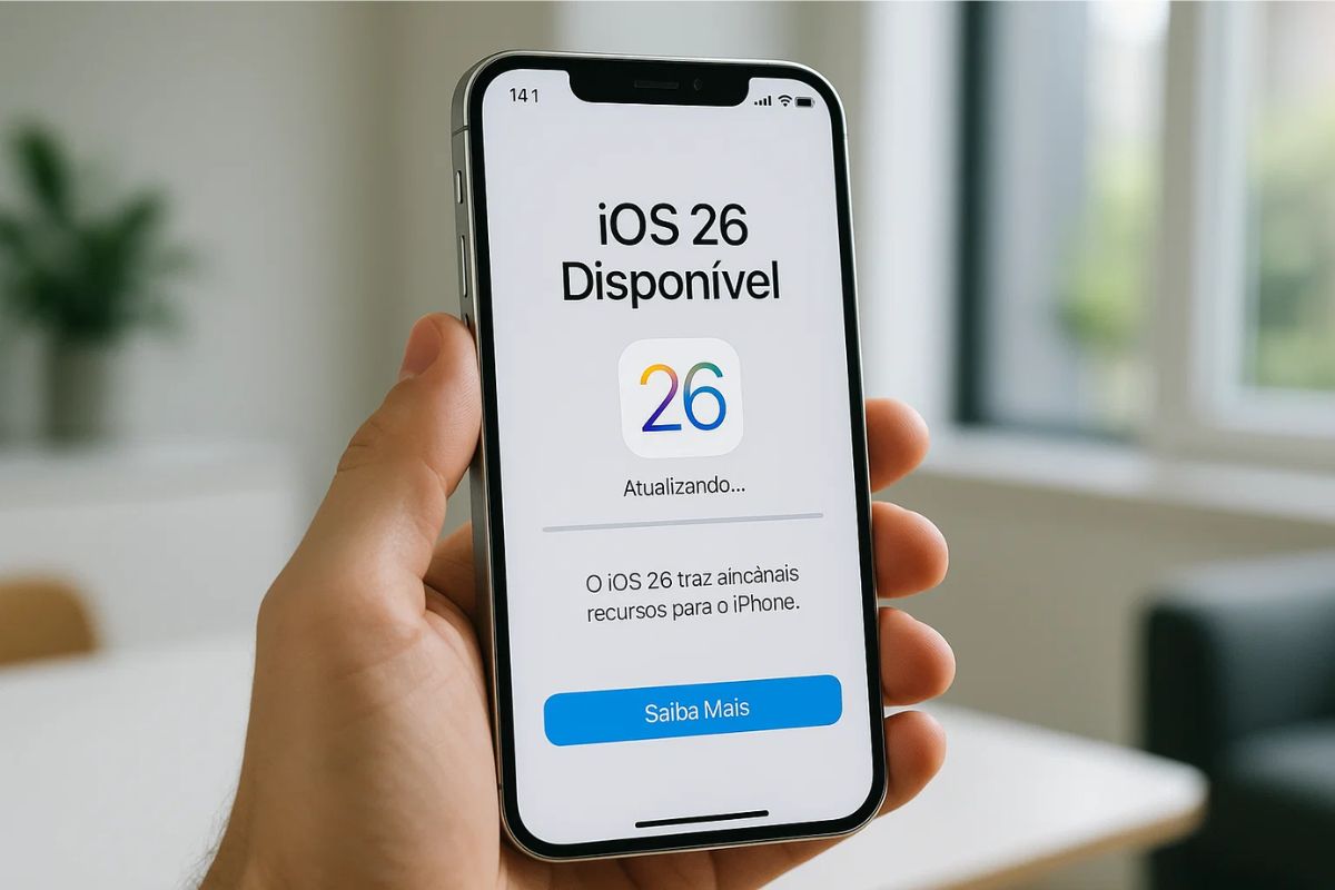 Uma pessoa vendo a atualização do iOS 26 em sua tela