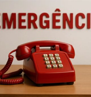 Um telefone vermelho representando o acesso a números emergenciais