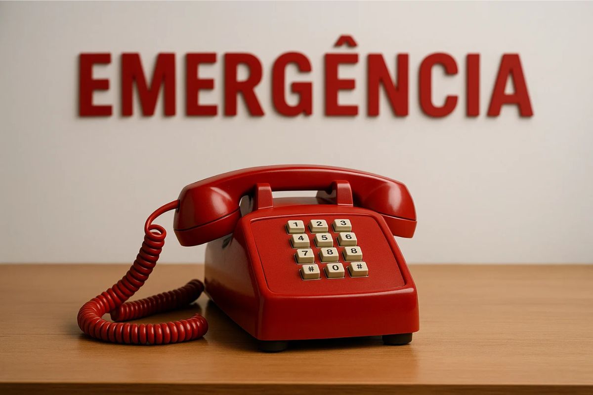Um telefone vermelho representando o acesso a números emergenciais