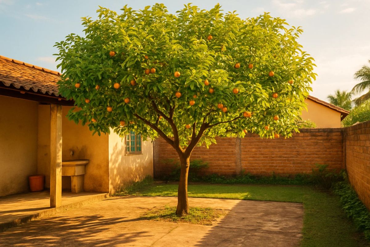Uma árvore frutífera no quintal de casa