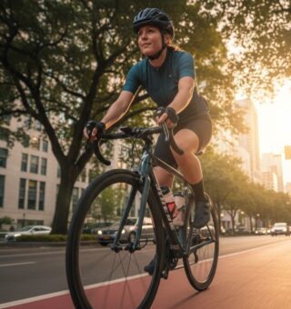 Uma mulher andando de bicicleta