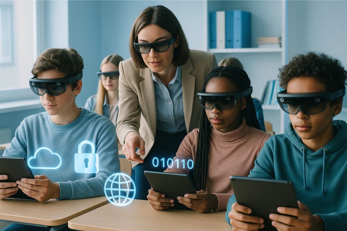 Uma professora de Alfabetização Digital na sala de aula
