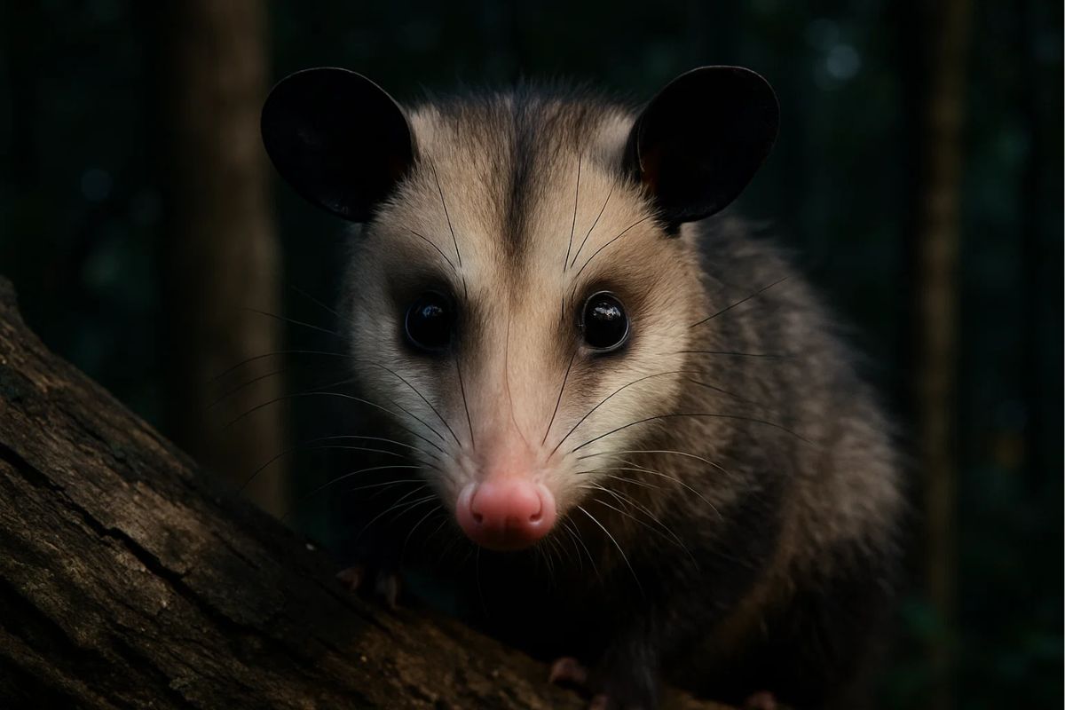 Imagem de um gambá na árvore