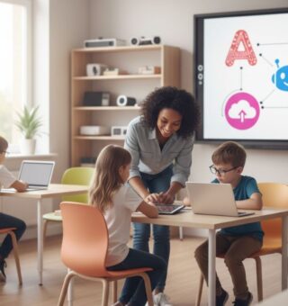 Uma professora de Alfabetização Digital na sala de aula