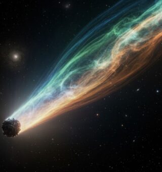 Ilustração do 3I/Atlas no céu