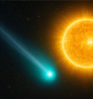 Imagem do 3I/ATLAS passando pelo céu em frente ao sol