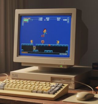 Imagem de um computador com um jogo de Abandonware