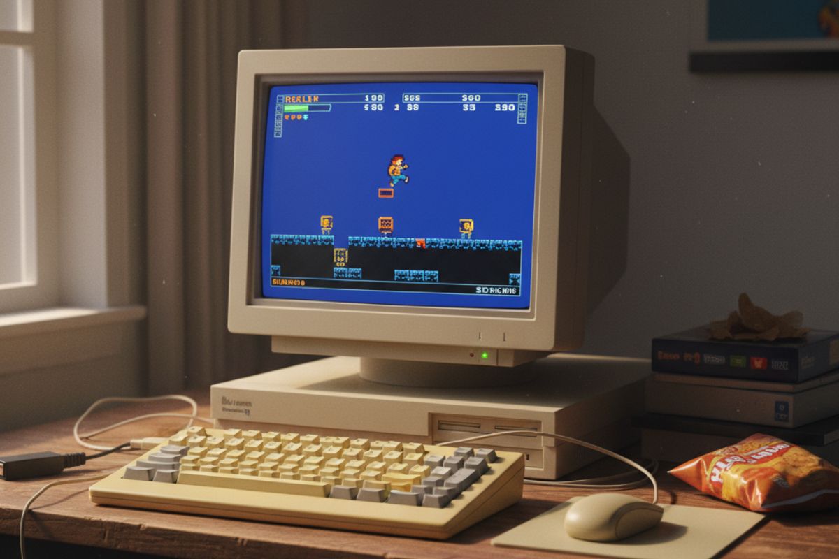 Imagem de um computador com um jogo de Abandonware