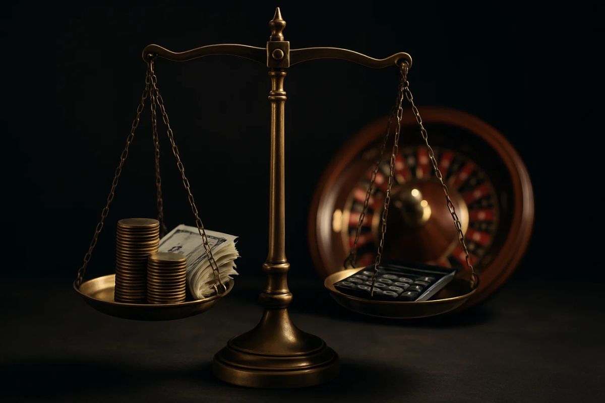 Uma balança representando o equilíbrio e se o brasileiro aposta ou investe mais? 
