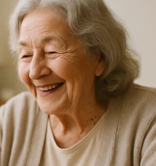 Uma idosa feliz após usar o ATO