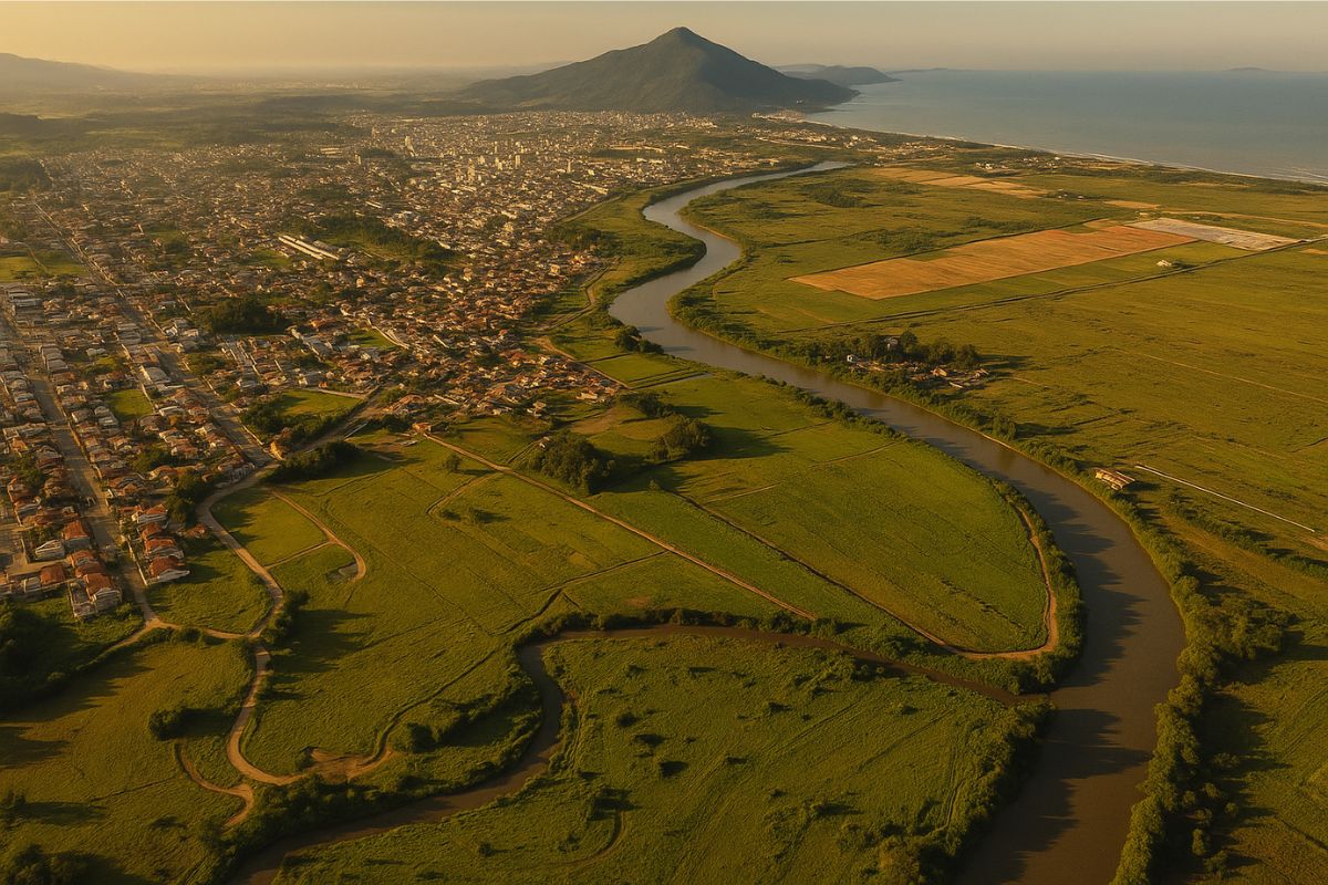 Imagem aérea de um local onde será um Bairro Planejado